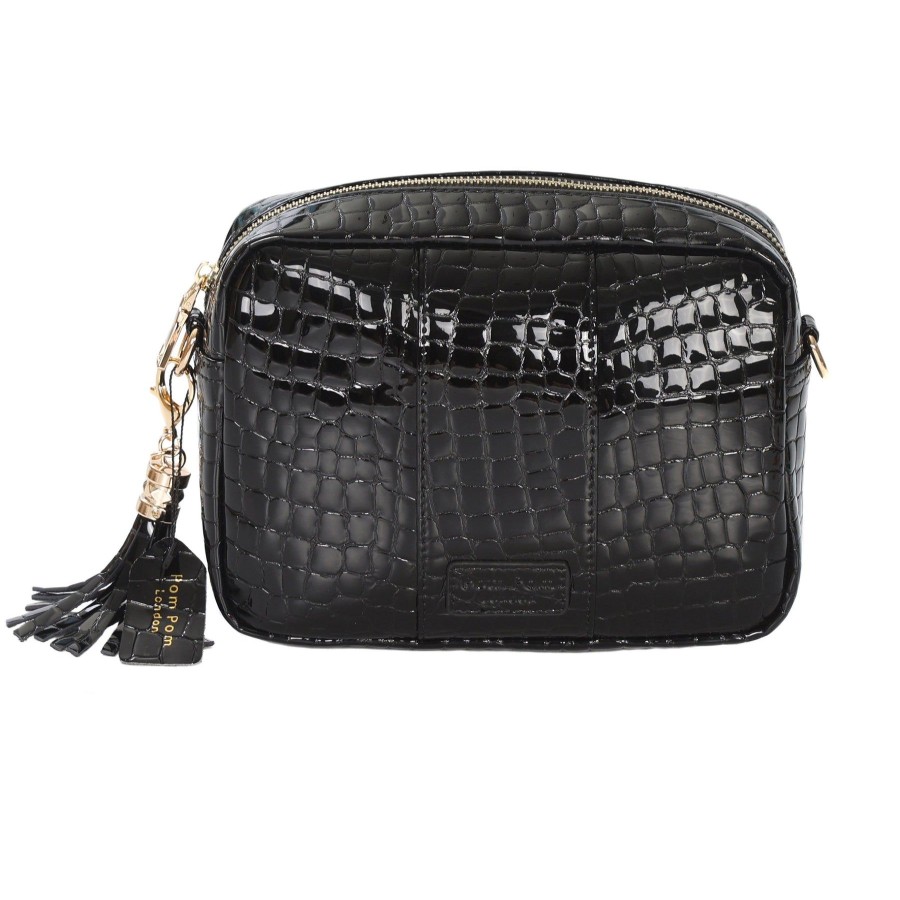 Bags Pom Pom London | Pom Pom London City Bag Patent Croc Black