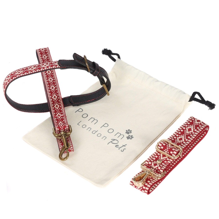 Accessories Pom Pom London | Collar And Lead Set - Cranberry