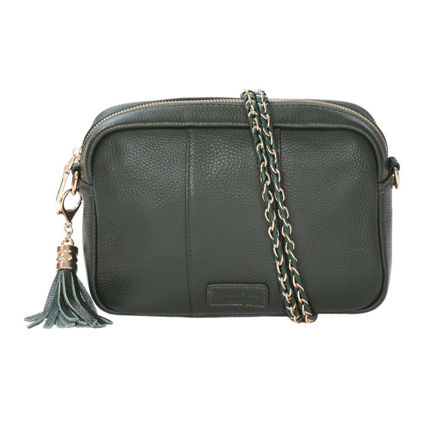 Bags Pom Pom London | Strap Gold Chain Vintage Green Weave