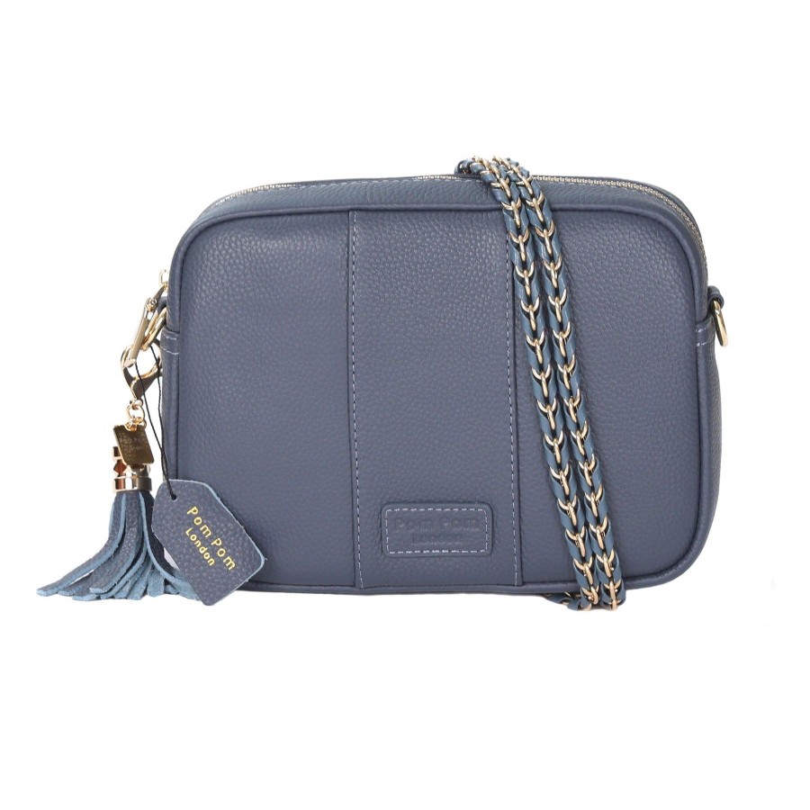 Bags Pom Pom London | Strap Gold Chain Slate Blue Weave