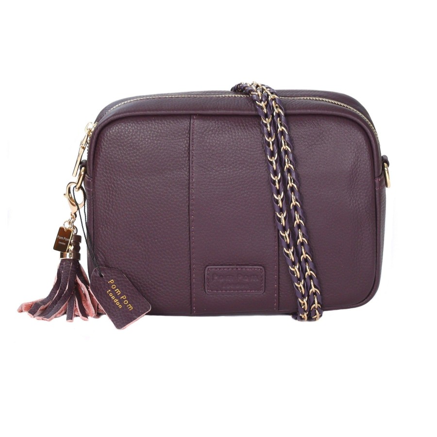 Bags Pom Pom London | Strap Gold Chain Plum Weave